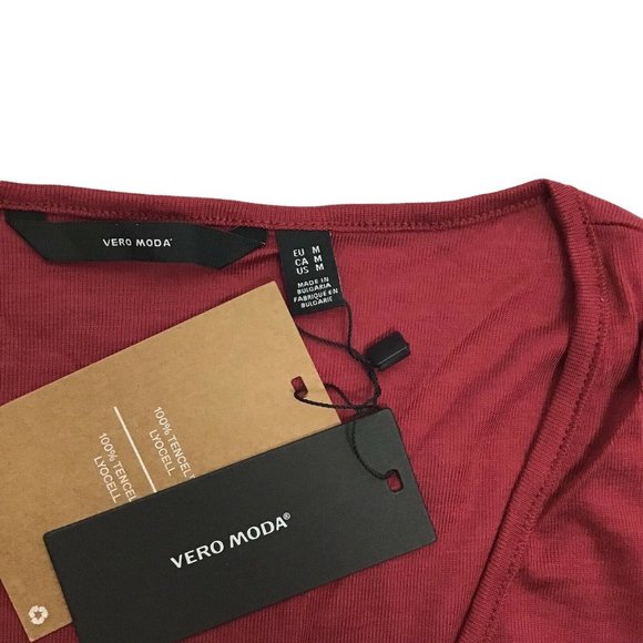 Vero Moda Womens T-Shirt Tammie 3/4 Sleeve Tee Stretch Button Red M Medium NWT - Picture 3 of 3